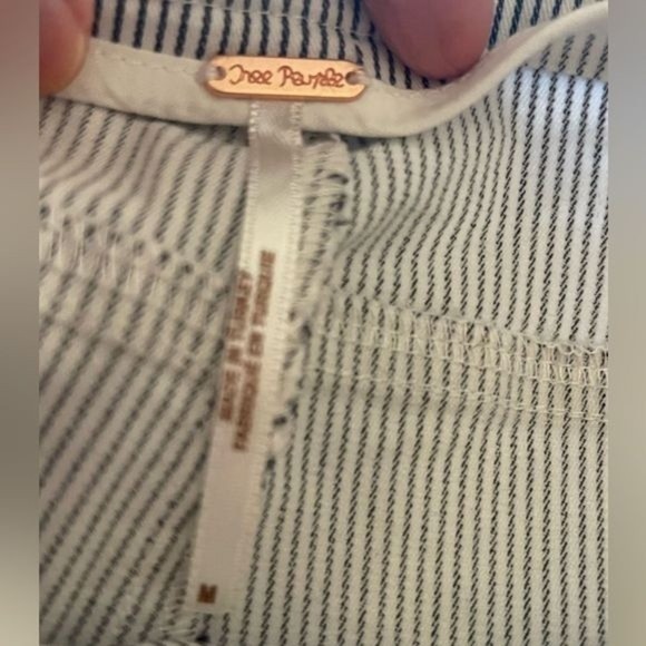 Free People Florence Crop Flare Railroad Stripe Pants Blue White Size Medium - Picture 3 of 14